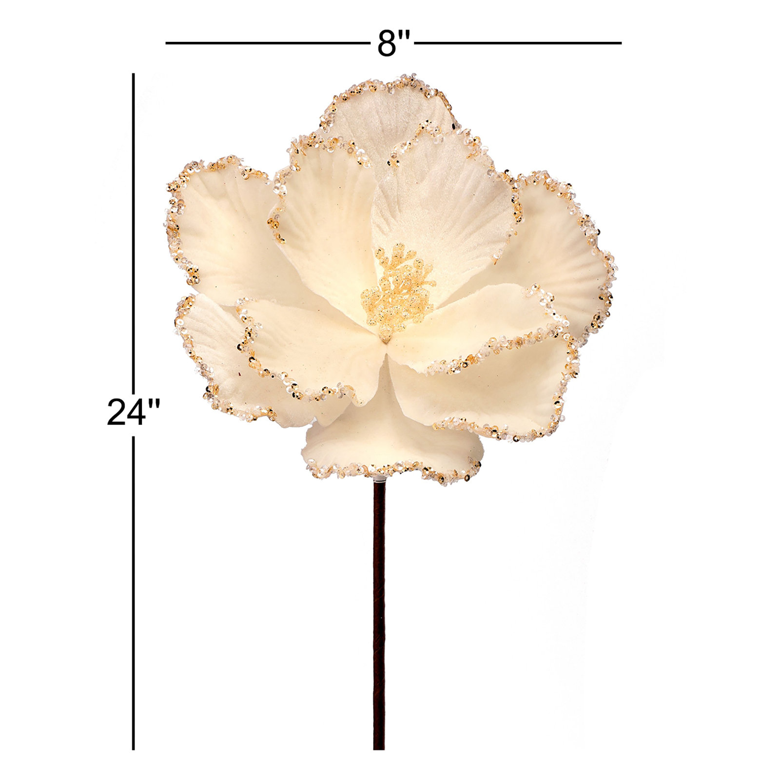 Glitter Bead Edge Magnolia Pick, Ivory