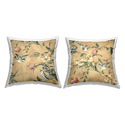 Coussin décoratif à motif de branches d'oiseaux traditionnels par Reneé Campbell