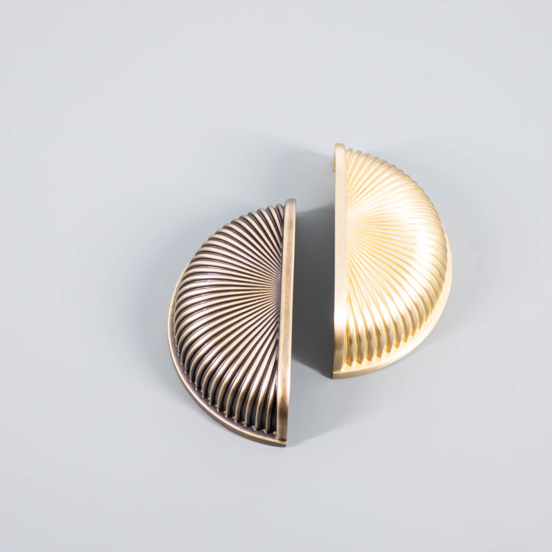 Ribbed Brass Semi Circle Cabinet Pull, Gold