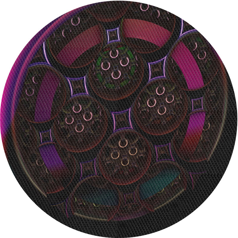 Tapis rose/noir tissé à la machine, Rond 6 pi
