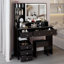 Grande coiffeuse de 41 pouces avec miroir à DEL, rangement supplémentaire et tabouret rembourré pour les pièces spacieuses-346149470