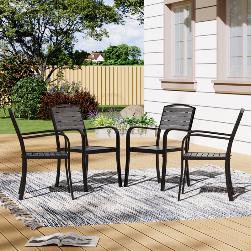 Chrysanthi Stacking Patio Dining Side Chair, Grey