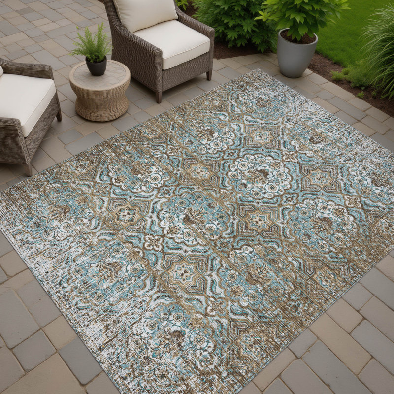 Machine Washable Indoor/Outdoor Chantille ACN2706 Global Rug, Teal, 5' x 7'6"