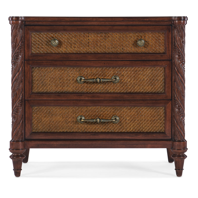 Charleston Brown 3-Drawer Cane and Walnut Nightstand