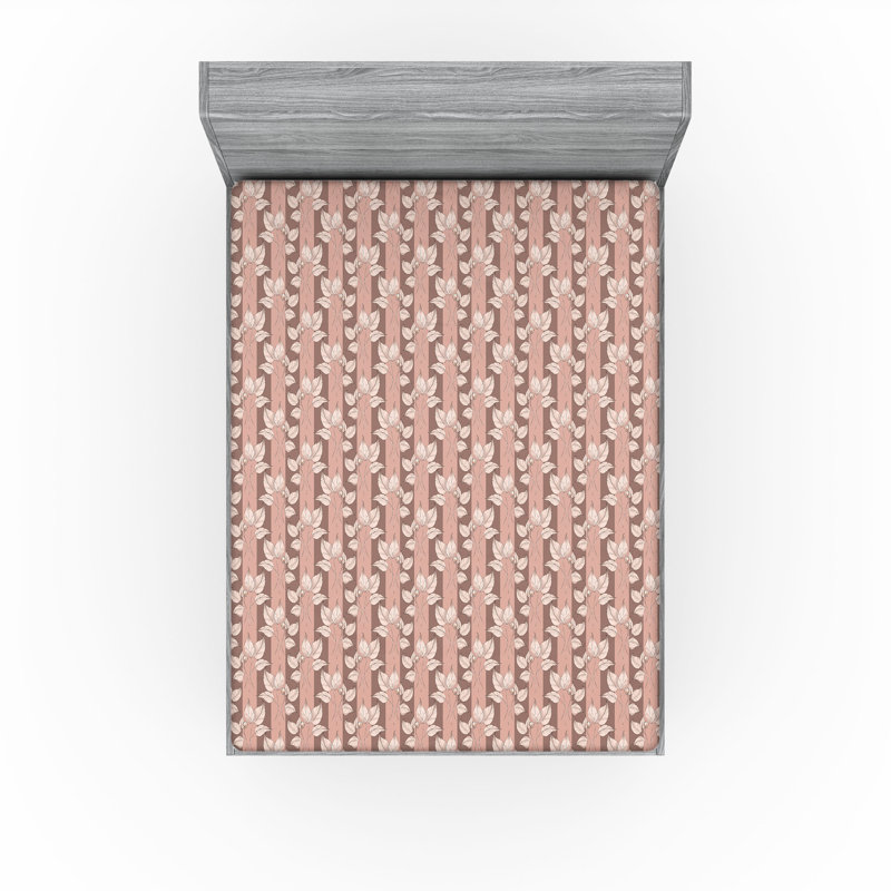 Ambesonne Nature Fitted Sheet Leaves Botanical Style Art, Blush/Pale Mauve/Taupe Floral, Queen Fitted Sheet