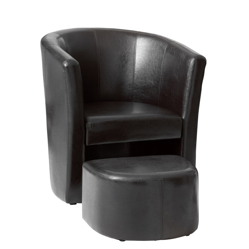 Hicks Faux Leather Barrel Chair With Footstool, Black