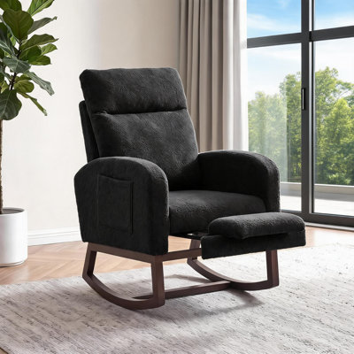 Upholstered Nursery Rocking Chair with Footrest & Side Pocket