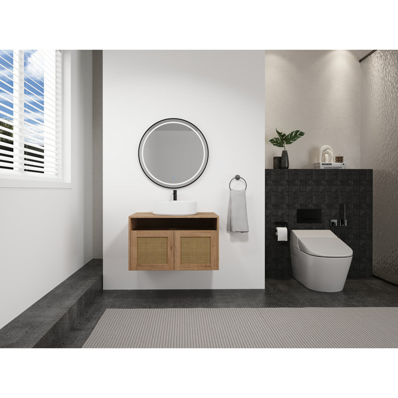 Meuble-lavabo de 30 po avec lavabo d'art en céramique, 2 portes à fermeture douce, montage flottant, contreplaqué, Blanc