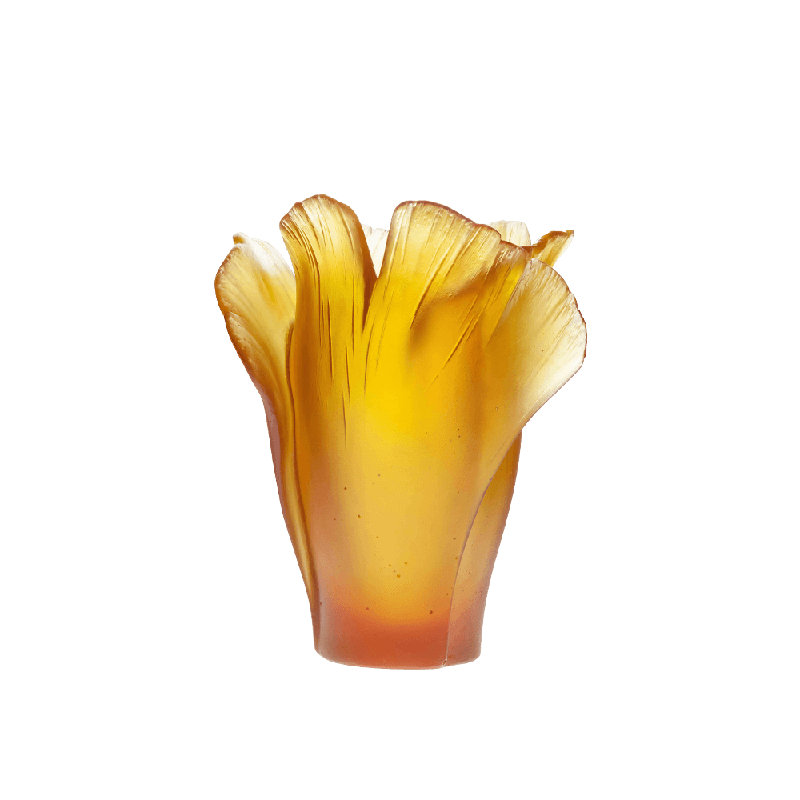 Ginkgo Handmade Crystal Table Vase, Amber, 6.7" H x 5.5" W x 5.5" D