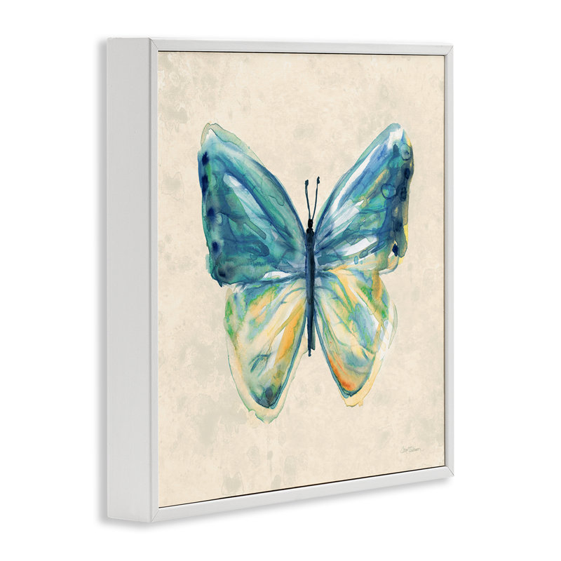 «Bright Watercolor Butterfly», giclée encadrée par Carol Robinson, H 17 po x l 17 po, Giclée encadrée blanc bord de mer