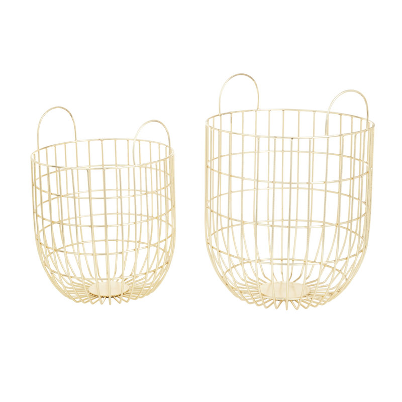 Ensemble 2 pièces de paniers, H 16,5 po x l 12,65 po x P 12,6 po, Or