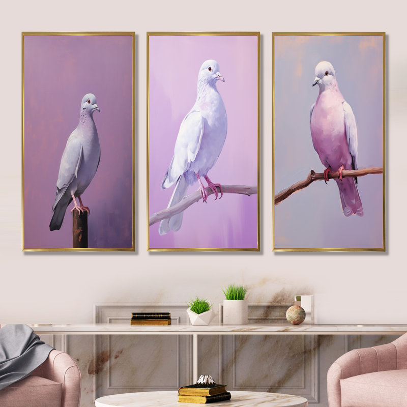 Colombe polie - ensemble d'art mural sur toile Dove, Cadre flottant doré, H 28 po x l 36 po