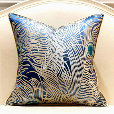 Luxury Peacock Feather Cushion Covers - Light Blue Throw Pillow Cases for Home Decor - Couch Sofa Living Room Bedroom Cars