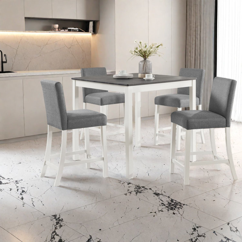 Ensemble de table de salle à manger moderne avec chaises, bois compact gris et blanc pour la cuisine