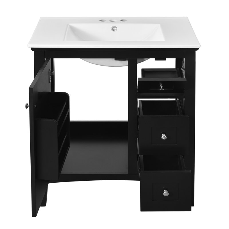 Meuble-lavabo 30 po avec lavabo en céramique, Noir