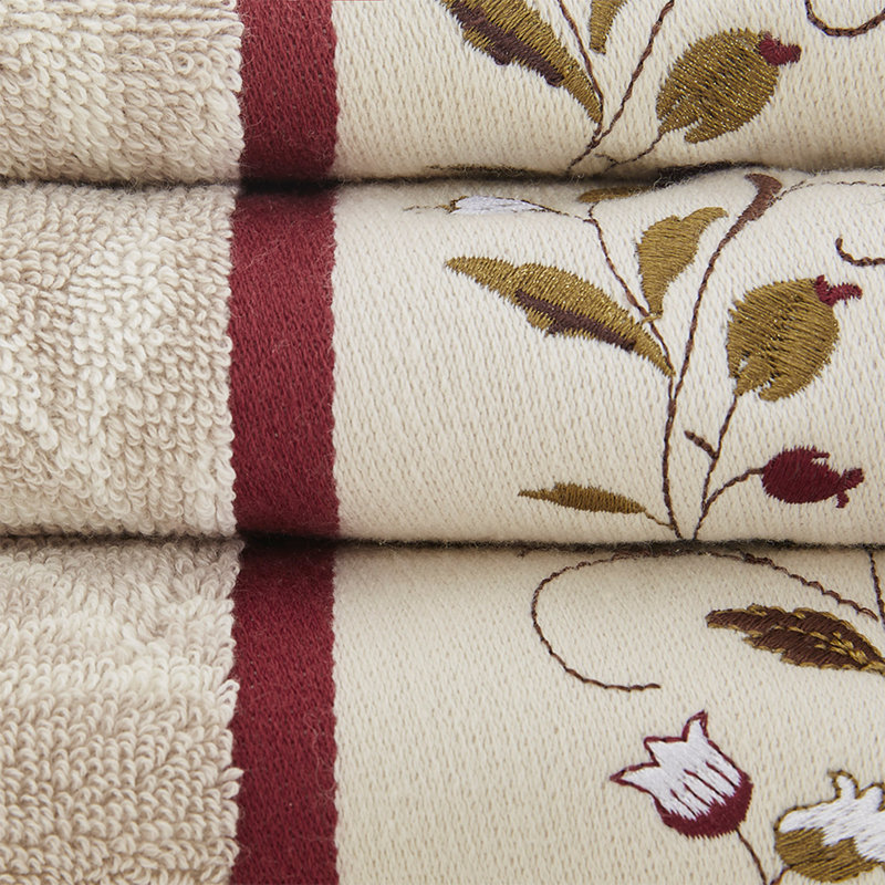 Embroidered Cotton Jacquard 6 Piece Towel Set, Red