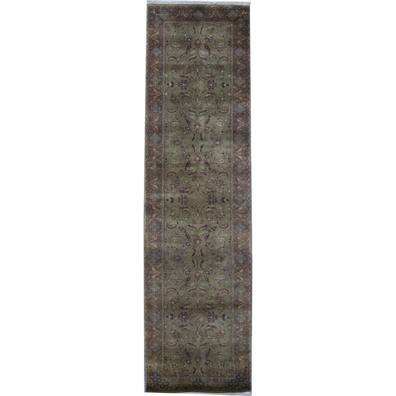 Tapis vert et brun noué à la main de haute qualité