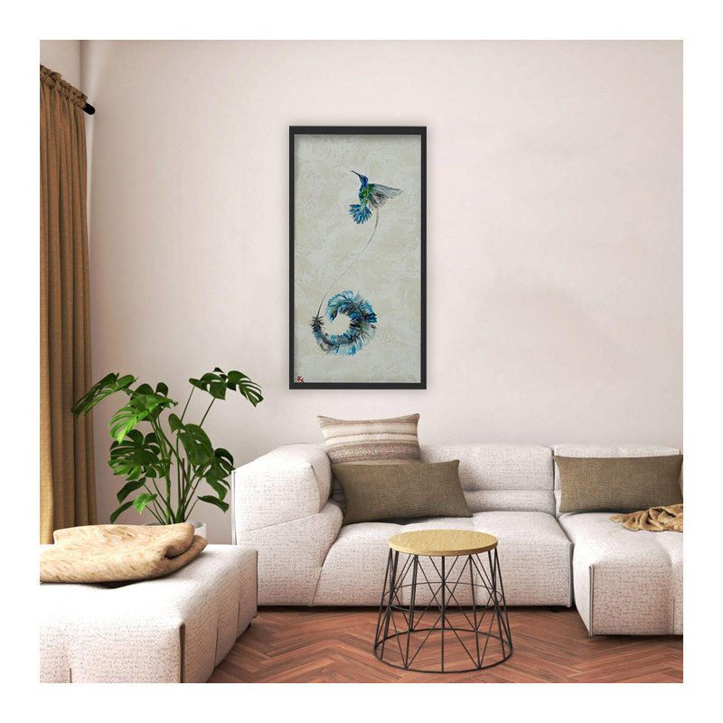 "Feathered Symphony", art mural sur toile, Cadre flottant noir, H 24 po x l 12 po