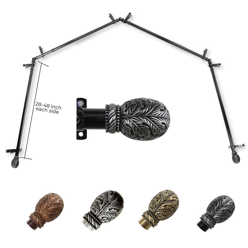 Tringle à rideaux simple réglable 0,81 po Miah, Noir, 28 po à 48 po (chaque côté)