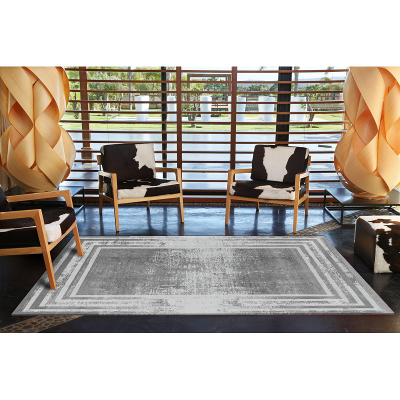 Tapis décoratif moderne à rayures grises, Rectangle 4 pi 11,06 po x 7 pi 6,55 po
