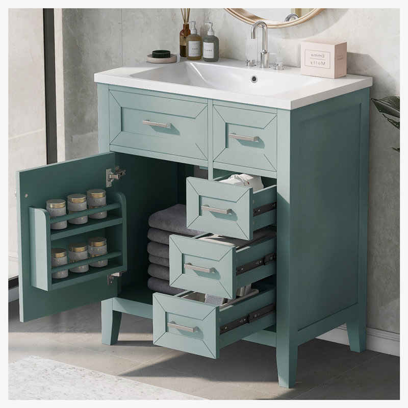Armoire de salle de bain avec tiroirs 30 po, Vert