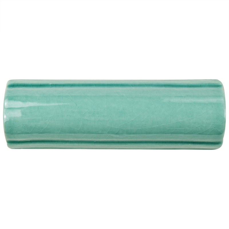 Novecento Bordura 5.1" x 1.6" Glossy Ceramic Mudcap Tile Trim in Aqua