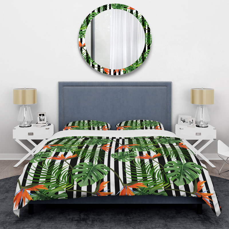 Feuilles tropicales vertes - ensemble de housse de couette abstrait - polyester microfibre