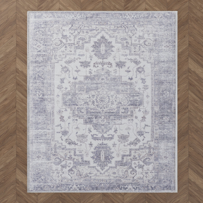Zehorit Machine Washable Vintage Area Rug For Living Room, Hallway Runner, Entryway Rug, Rectangle 4' x 6'