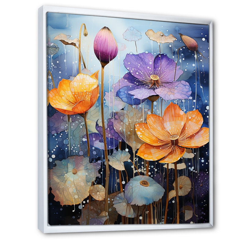 Galaxie florale colorée sur toile, H 20 po x l 12 po x P 1 po, Cadre flottant blanc