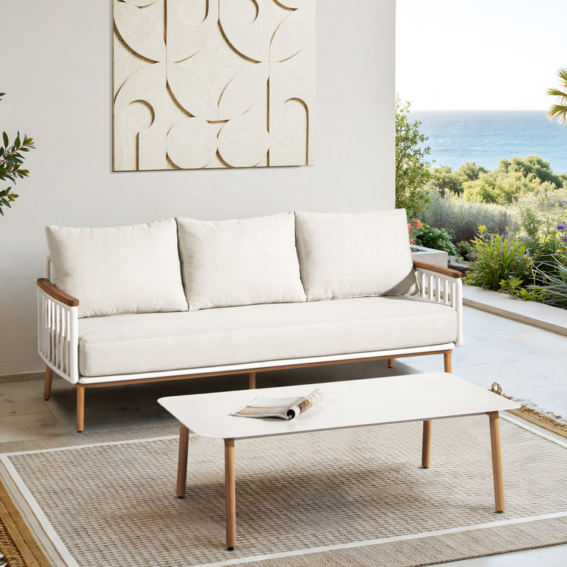 Ensemble de canapé d'extérieur 2 pièces en teck et aluminium 2 pièces Sand Dune Chenille