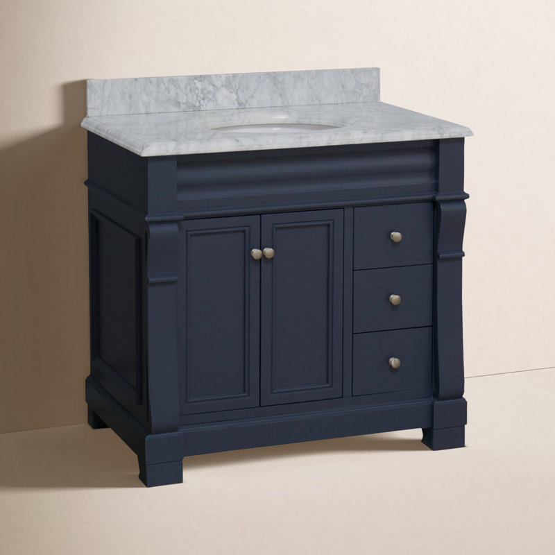 Flo 36 " W Freestanding Standard 1 Single Vanity Bathroom Vanity With Carrara Marble Top, Carrara Marble, Marine Gray