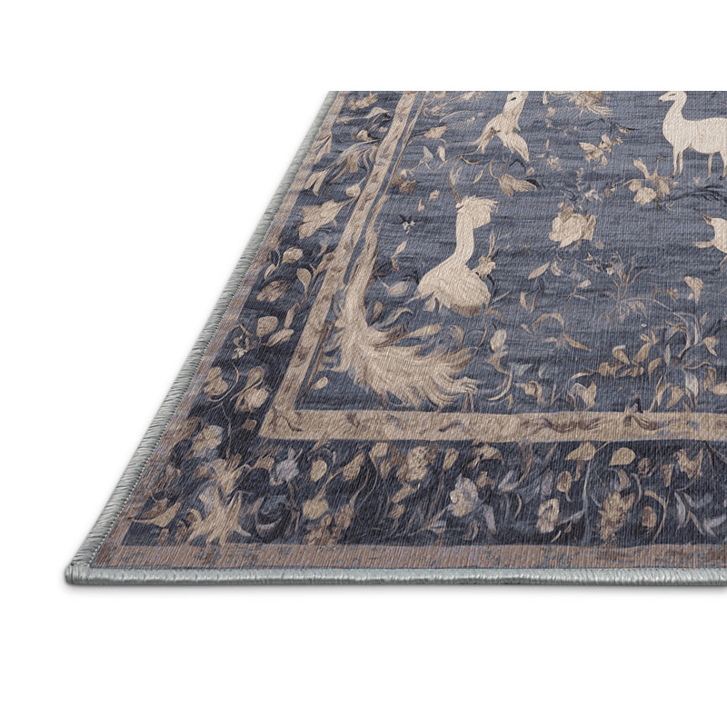 Tapis bleu lavable à la machine, Rond 3 pi