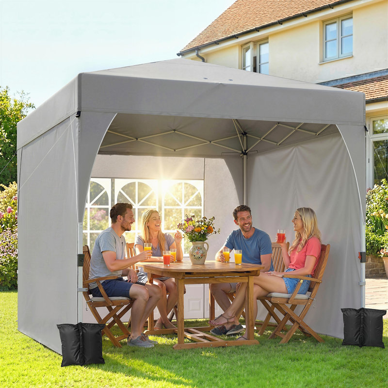 Auvent escamotable 9,6 x 9,6 pi avec 3 parois latérales, 1 bouton poussoir, Gris clair
