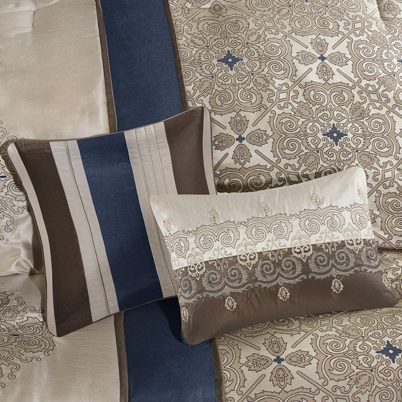 Ensemble d'édredon en jacquard pour grand lit 7 pièces avec coussins décoratifs