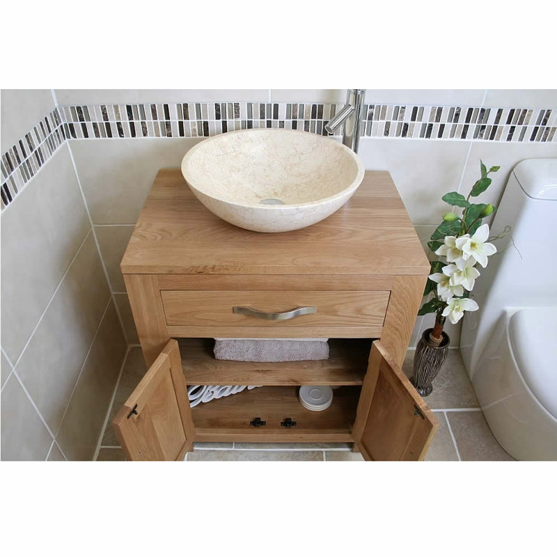 Eaton 700mm Single Bathroom Vanity with Vessel Basin, Cream Marble Basin