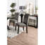 De 2 chaises d'appoint noires / grises antiques, tissu d'aspect lin, bois massif, bouton, dossier à volutes, revêtement gris bois, dossier, look-1554369496