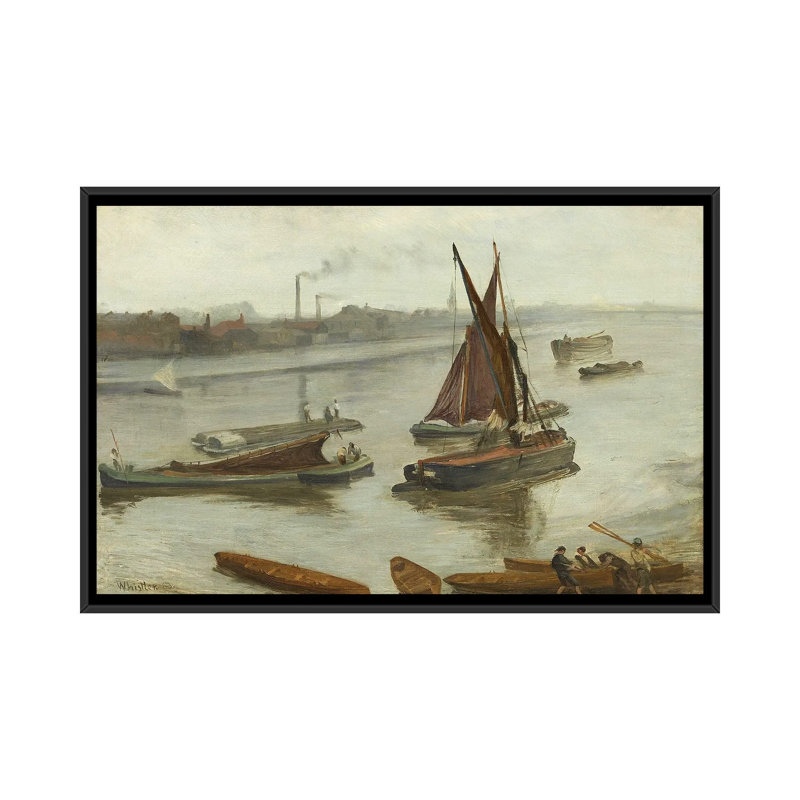Gris et argent Old Battersea Reach - reproduction d'art murale - toile encadrée, 18 po x 26 po, Toile avec cadre, Noir
