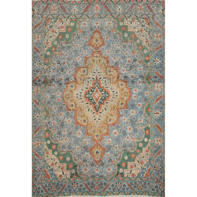 Tapis bleu médaillon traditionnel 5 x 6