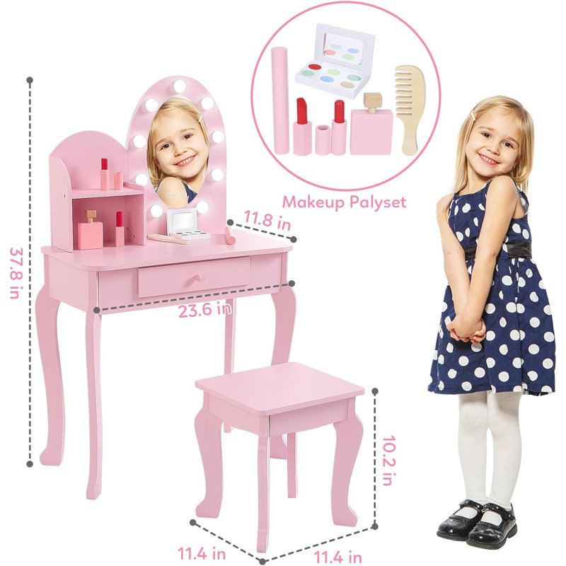 Ensemble de coiffeuse avec miroir, coiffeuse pour filles et miroir, Rose