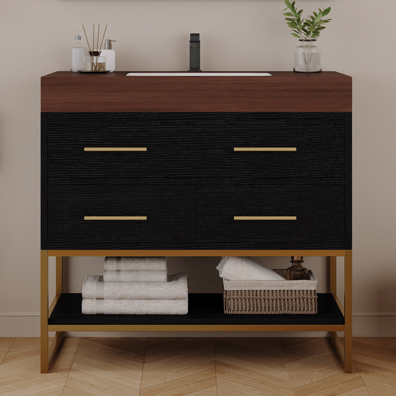 Meuble-lavabo en bois 36 po noir
