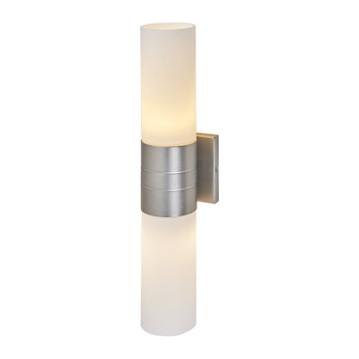 Applique murale moderne à 2 lumières avec éclairage de salle de bain en verre satiné opale nickel brossé