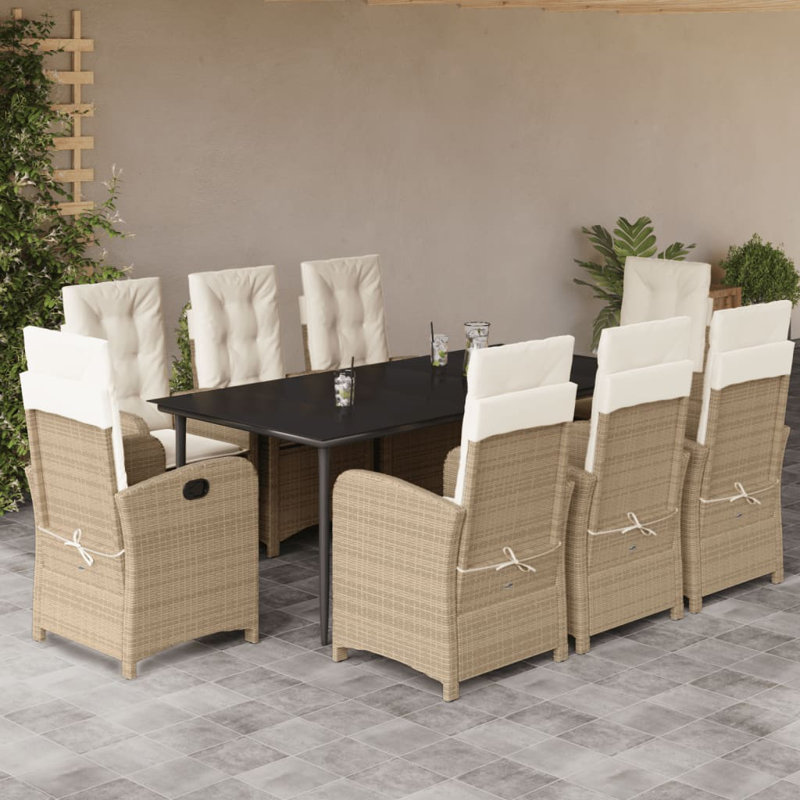 Ensemble repas 5 pièces avec coussins en rotin Red Barrel Studio®, Crème / Beige Pieds pointus, 8