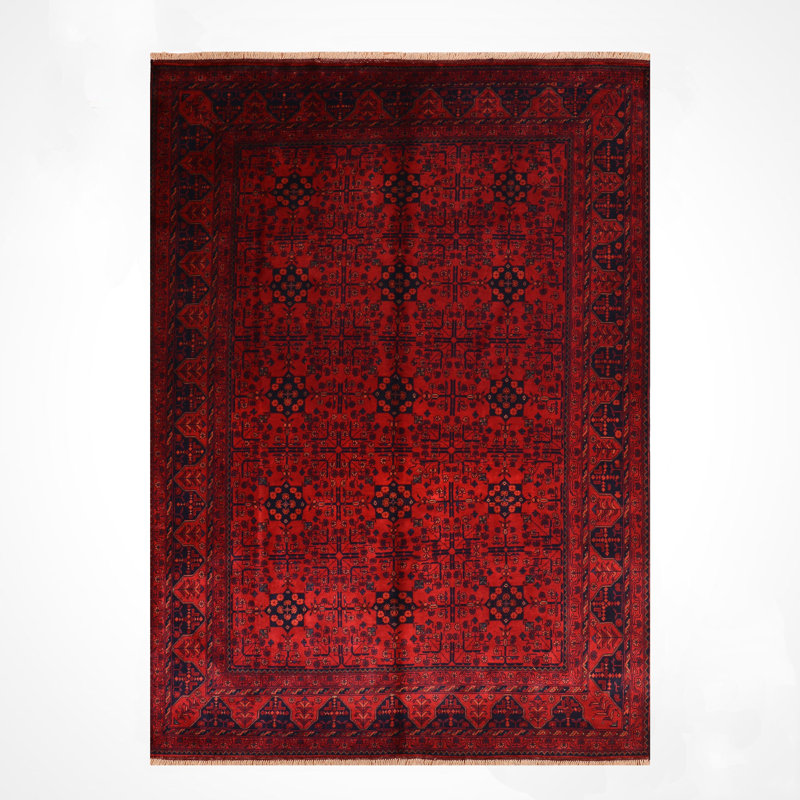 Tapis en laine et coton rouge noué à la main Original