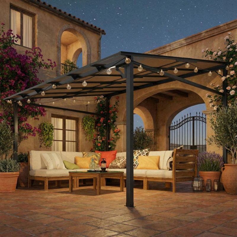 Wall Mounted Hardtop Gazebo Pergola 10x12 ft