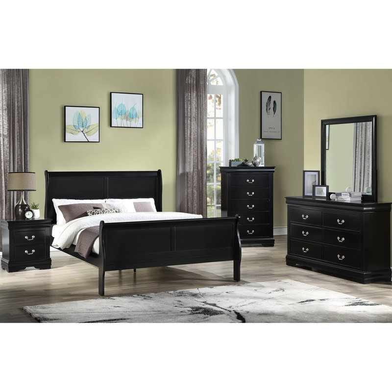 Comfortable Queen Size Solid Wood Panel Bed In Black, With Metal Drawer Glides And Bottoms For Bedroom Black French A Peaceful