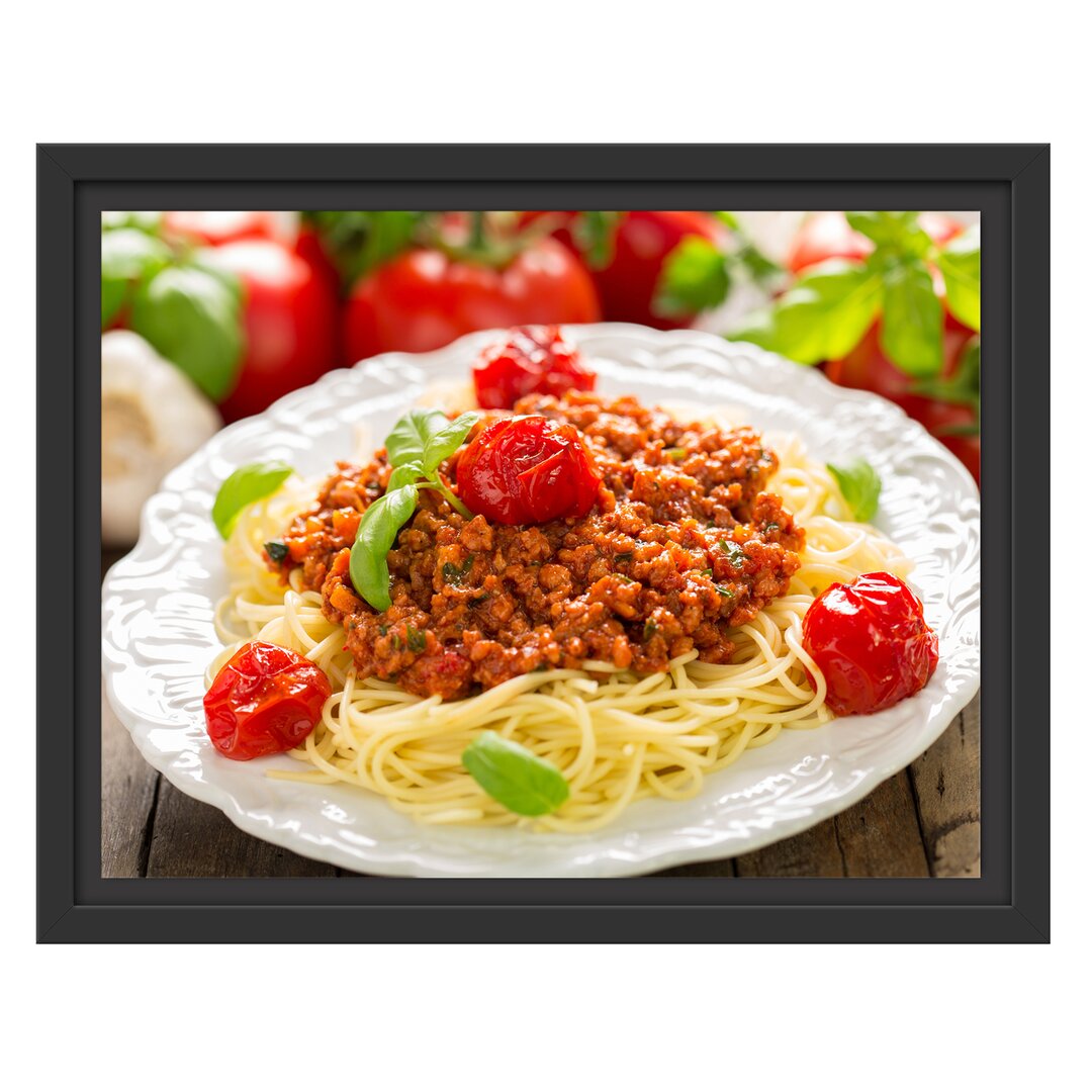 Gerahmtes Wandbild Spaghetti Bolognese auf dem Teller