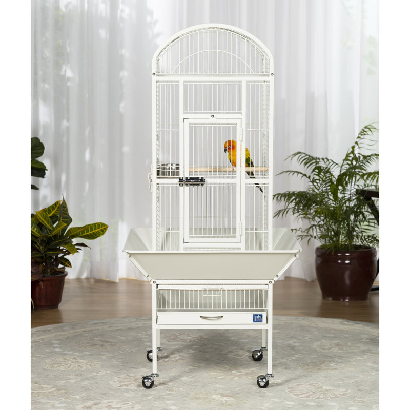 Chalk White Steel Dome Top Bird Cage with Wheels