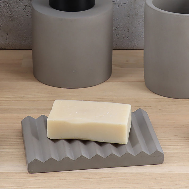 Concrete Cement Hand Soap Dish, Ribbed Drainage Design, Grey, Grey