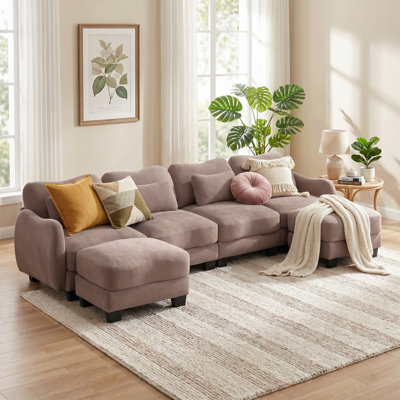 Canapé modulaire surdimensionné en U en chenille surdimensionné, canapé modulaire 4 places avec 4 coussins de taille et 2 repose-pieds mobiles, conception ergonomique incurvée, confort en forme de nuage pour le salon, le bureau