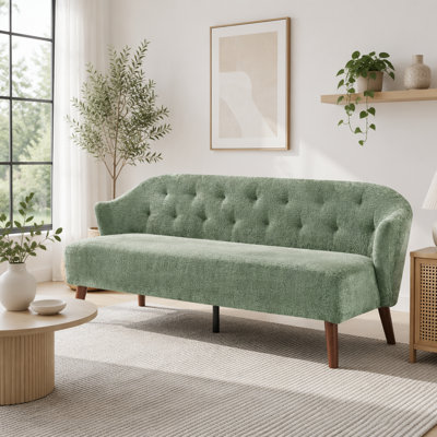 Mid-Century 3-Seater Sofa with Tufted Back and Plush Fabric